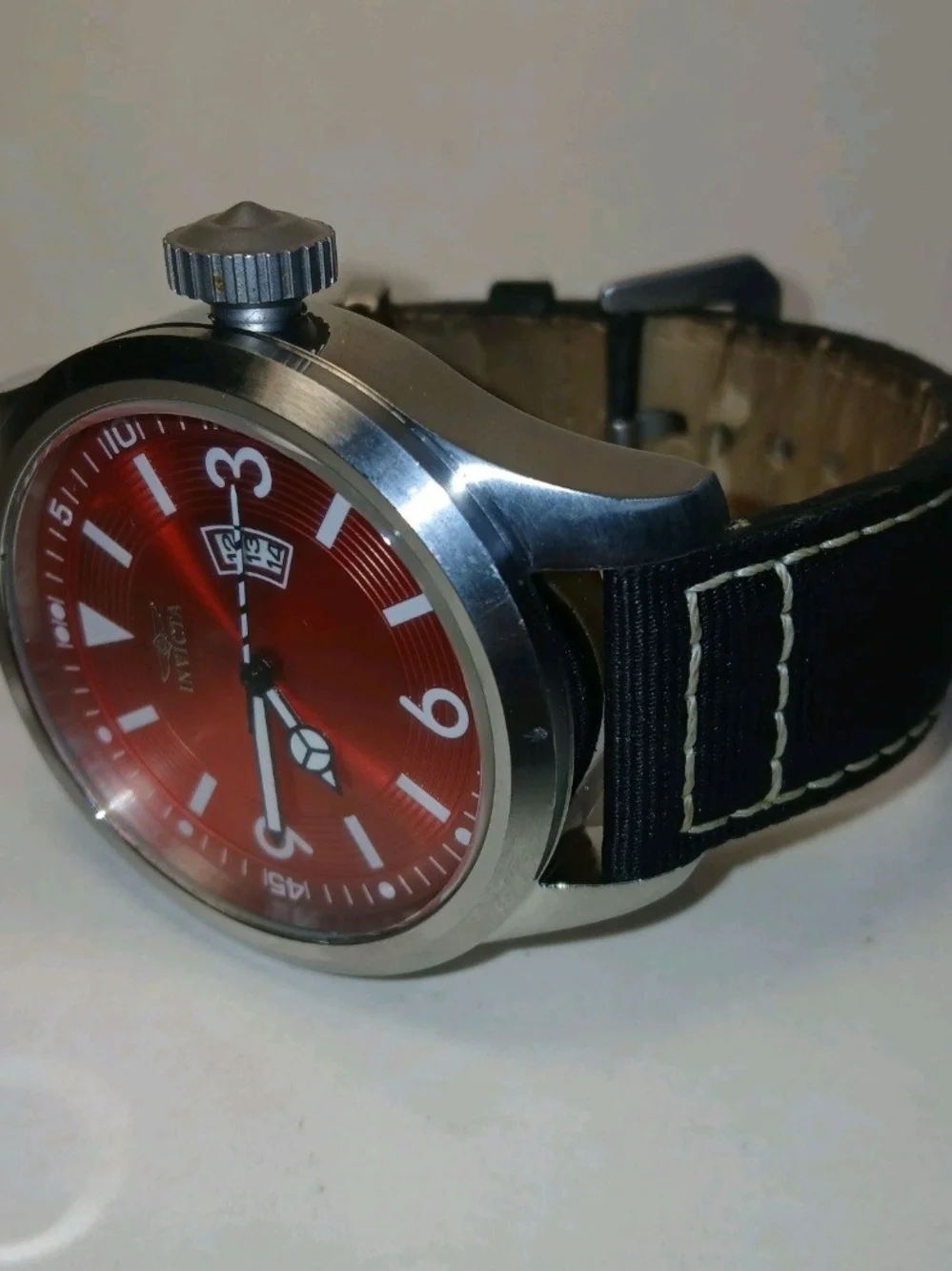 Invicta Aviator Mens Watch 50mm Red Dial Date Stainless Case Black Canvas Strap